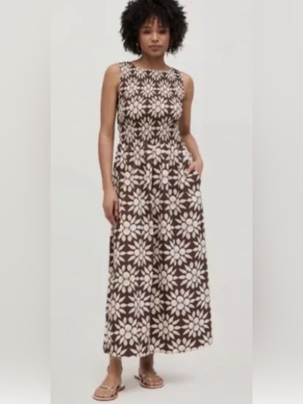 Hill House Brown Maxi Dress with Cream Daisy Print